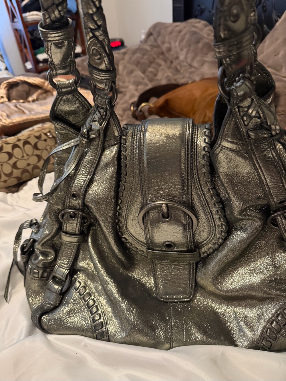 Women’s Coach Vintage Metallic Gunmetal  Leather Shoulder Bag - Picture 3 of 13
